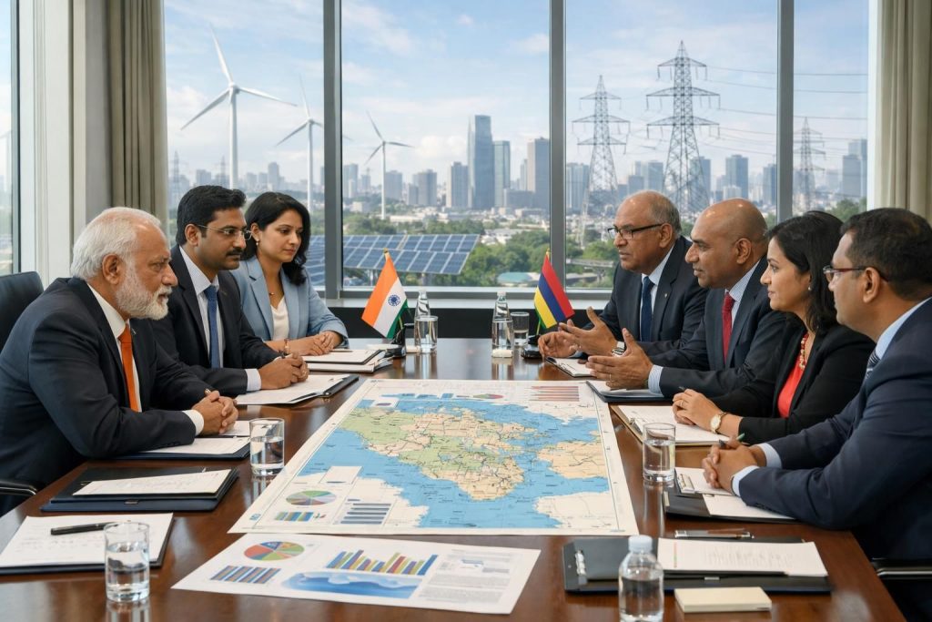 india sedang mempertimbangkan permintaan pasokan energi dari mauritius untuk menjalin kerjasama energi yang lebih erat.