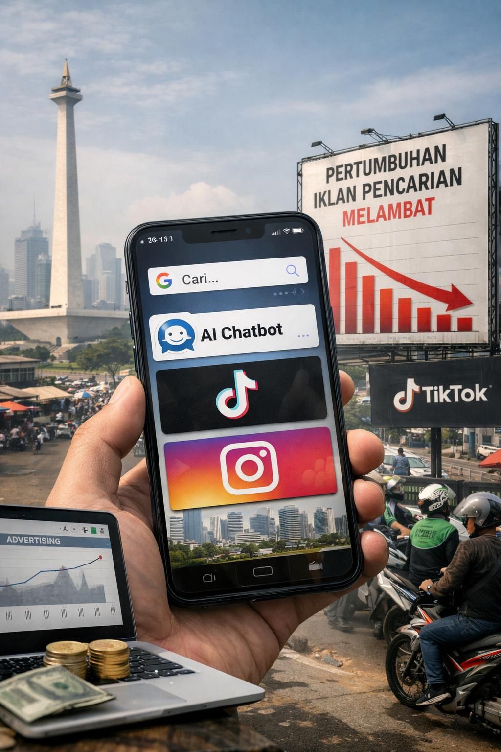 pertumbuhan iklan pencarian menurun menjadi 11 persen akibat perubahan perilaku pengguna yang memengaruhi tren pemasaran digital secara signifikan.
