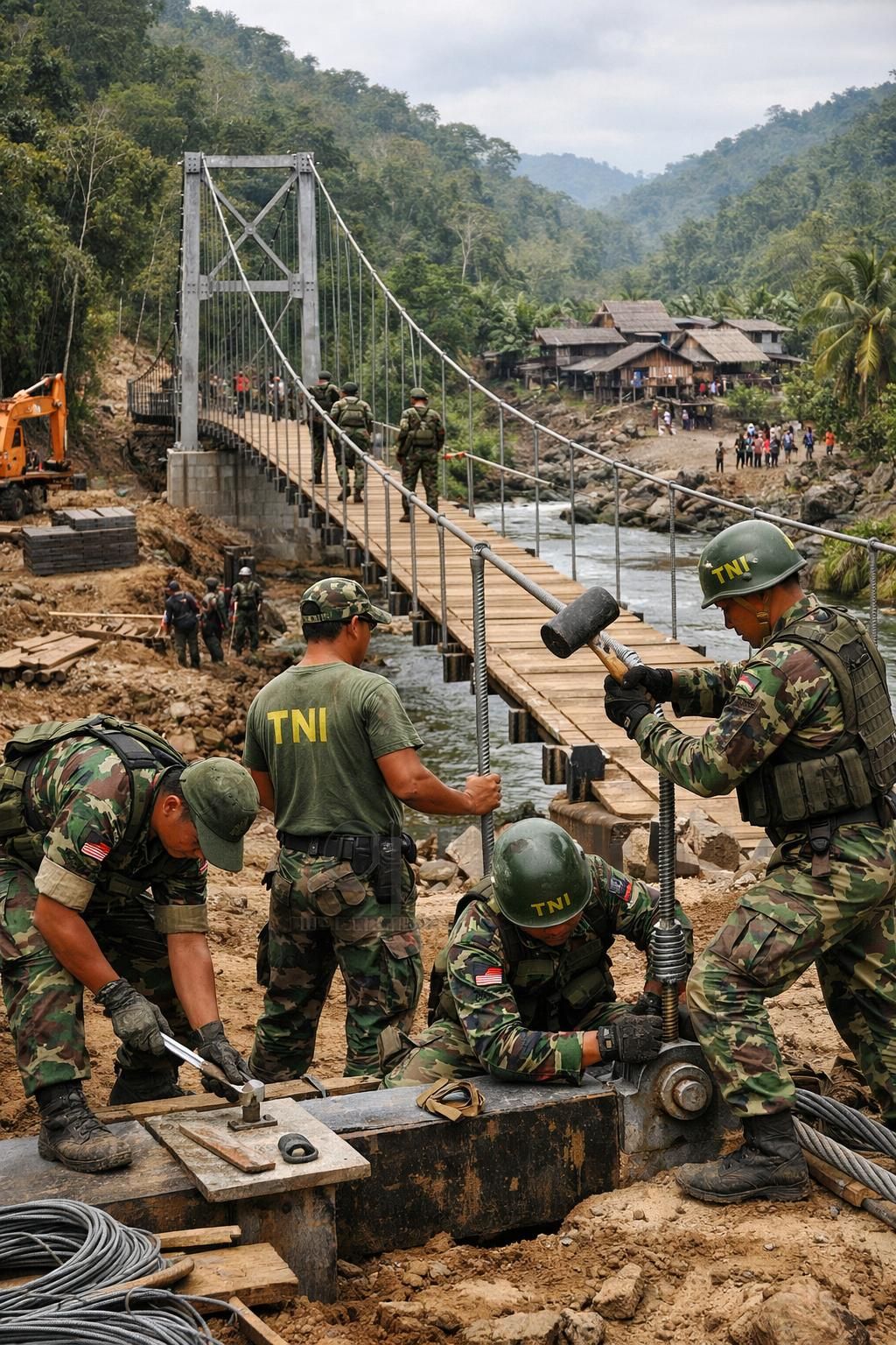 tni berhasil menyelesaikan pembangunan 300 jembatan perintis dalam waktu tiga bulan, meningkatkan akses dan konektivitas di daerah terpencil.